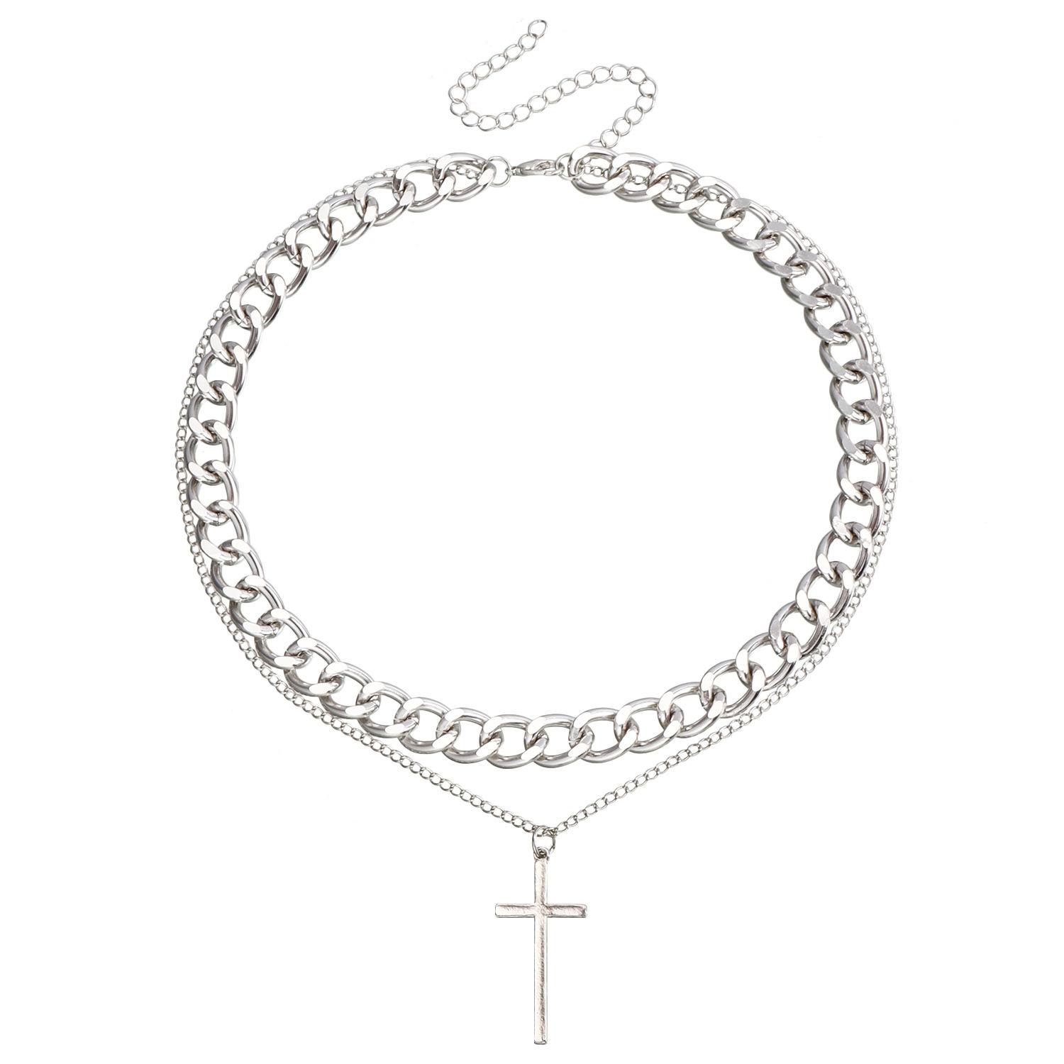 

European and American jewelry, hip-hop stacked cross necklace women, double-layer versatile niche sweater chain necklace accessories Spice girls