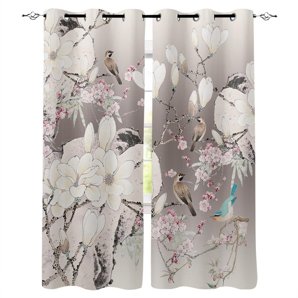 Blumen und Vögel im chinesischen Stil Illustration Fenstergardinen für Wohnzimmer Dekorative Artikel Wohnzimmer