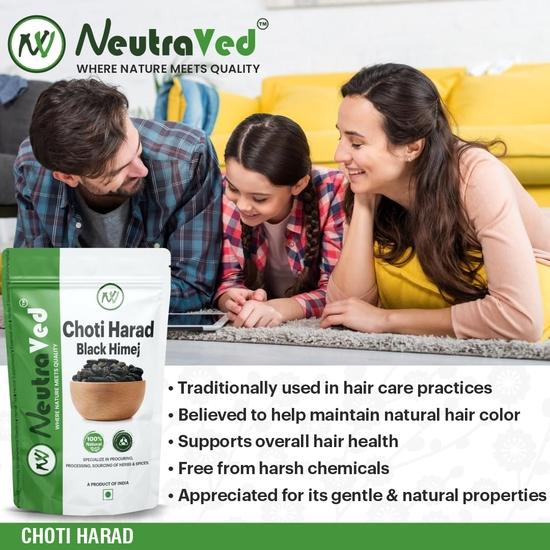 NeutraVed Choti Harad, Kali Harad, Black Himej, Myrobalan, Terminalia Chebula Small Hard Whole - 200g