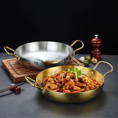 Spanish Seafood Rice Pot Double Ear Golden Frying Pan Pasta Dish Round Steak Plate Panelas Olla Stainless Steel Dry Pot Utensils