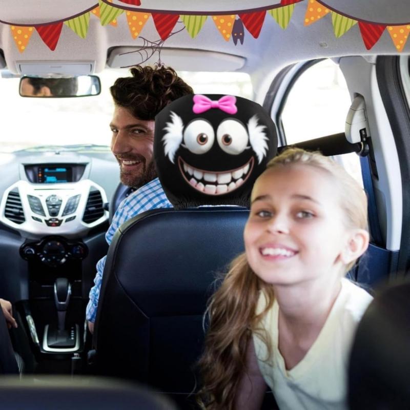 Playful Cartoon Eye Car Headrest Cover Cartoon Bows Design Strong Polyester Decorations Universal Auto Accessories