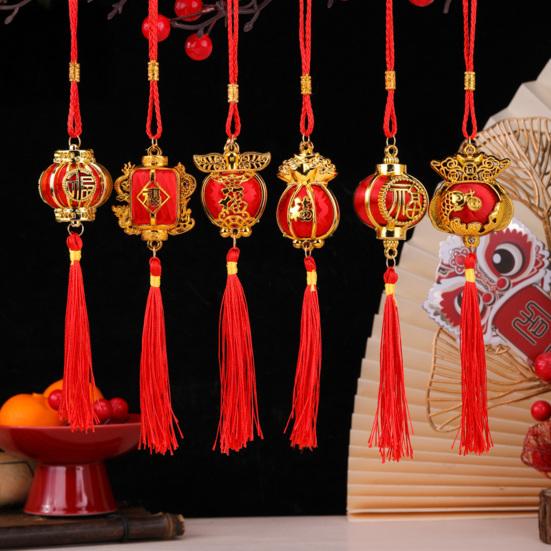 Red Lucky Hanging Lanterns Mini Chinese New Year Lantern Decoration with Tassel for Spring Festival Wedding Party Decor