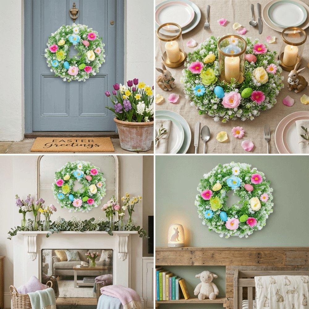 Plastic Easter Decoration Wreath Simulated Plant Lifelike Easter Egg Wreath Faux Flowers Handmade Spring Floral Wreath