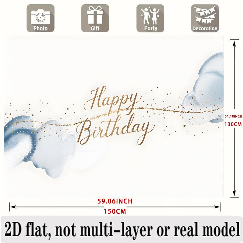 Blue Watercolor Birthday Banner, Glitter Photo Backdrop Wall Decor for Party