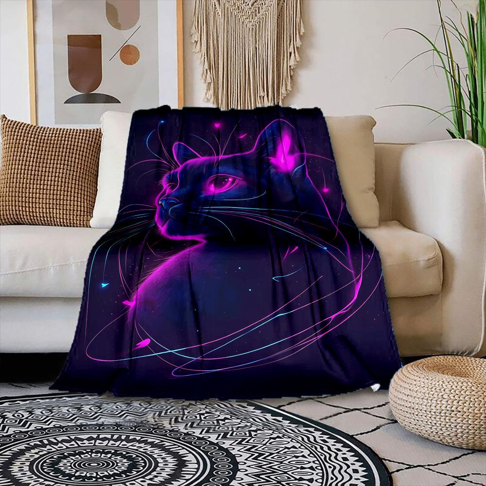 

Multiple sizes Neon cat head night art Print Blanket Warm Soft Suitable for All Seasons for Home Sofa Travel Camping Picnics RV 75x100cm