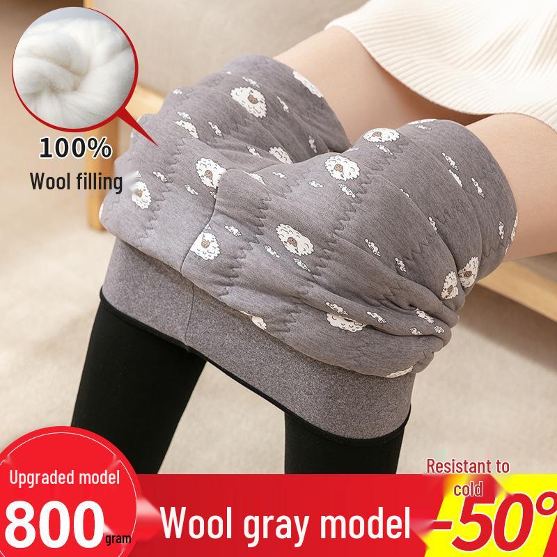 High-Waisted Women's Extra-Thick Fleece-Lined Thermal Wool Cotton Pants Plus Size