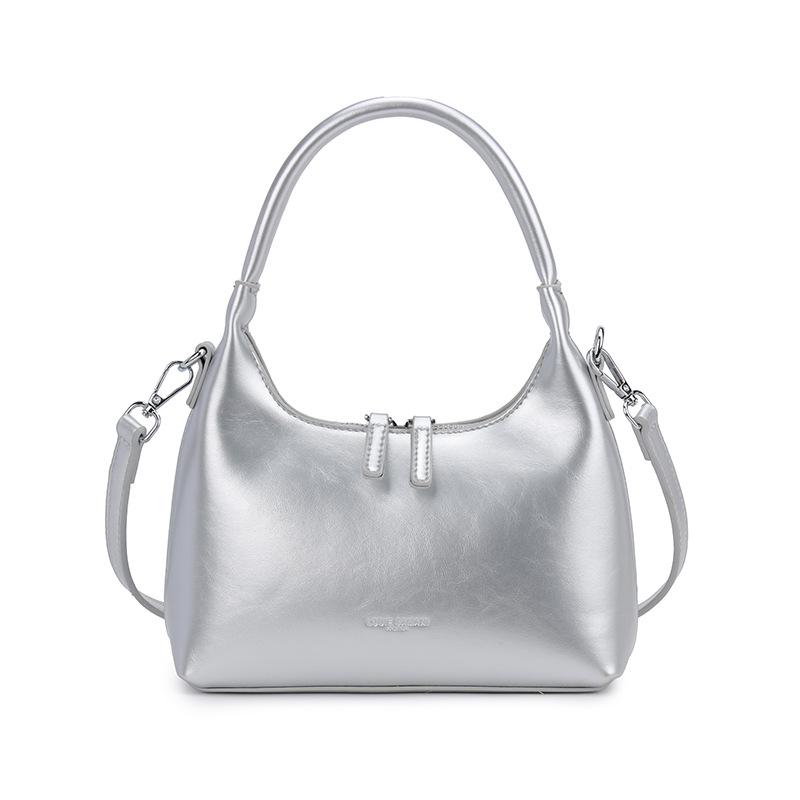 

Новая модная сумка-пельмень из масляной вощеной кожи этого года, простая однотонная, портативная, повседневная, универсальная, для поездок на работу, с высоким чувством стиля, сумка-мессенджер серебряный