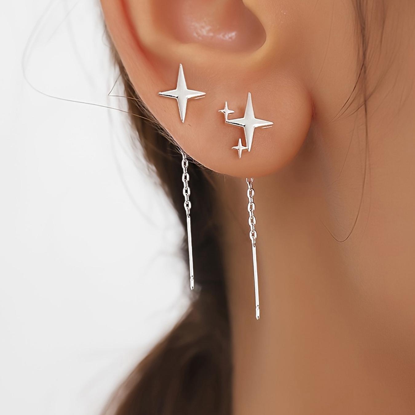 Luxurious Four-Pointed Star Threaded Ear Studs - 2025 Trendy Women s Accessories