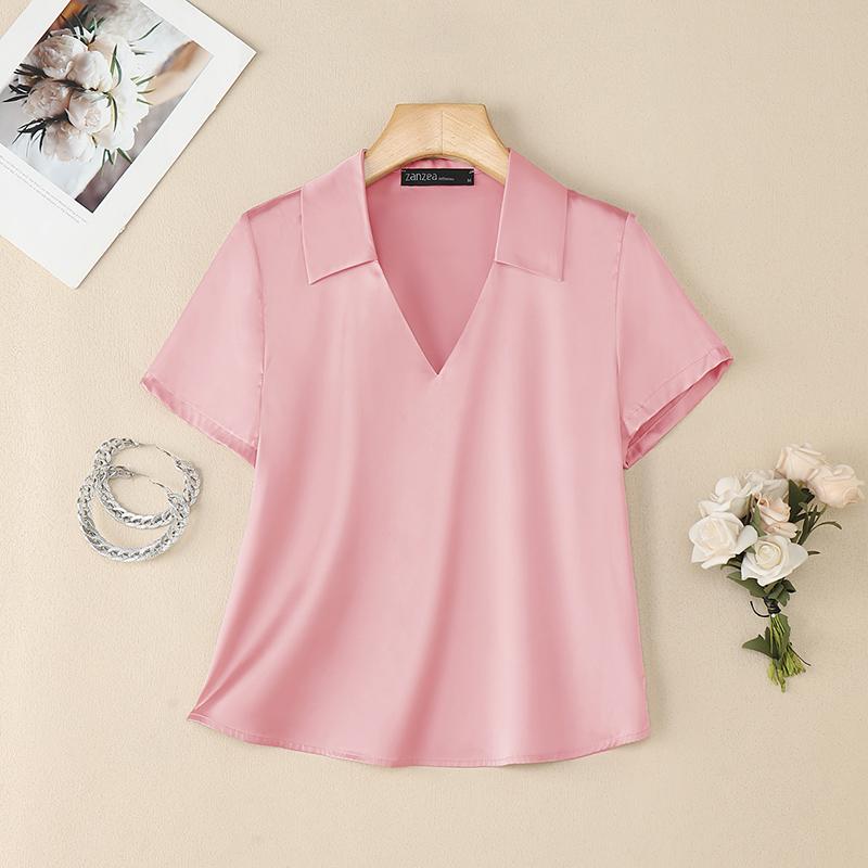

ZANZEA Женская летняя блузка с V-образным вырезом, повседневная, с коротким рукавом 5XL розовый