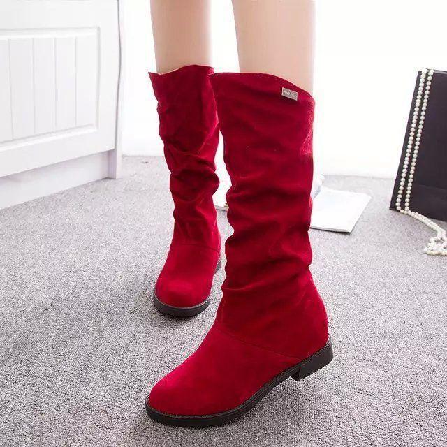 Boots Women 2025 New Fleece Inner Height Increase Medium Boots Knight Boots Frosted Sleeve Warm Student Red Boots