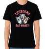 Lesbians Eat What! Funny Cat Meme Unisex Graphic T-Shirt Gay Adult Humour Tee