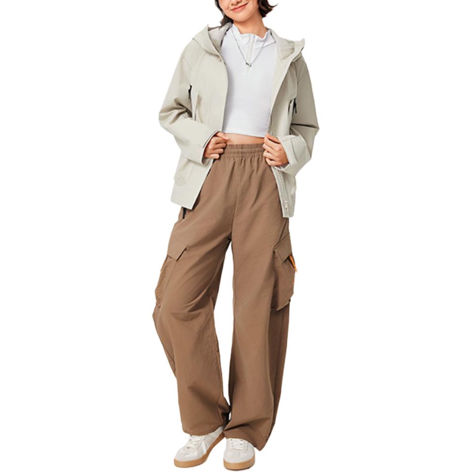 Li Ning Sports Trend Series Anti-Rain Comfortable Casual Loose Zipper Hooded Windbreaker Women Outerwear Oatmeal-Gray AEMU008-1