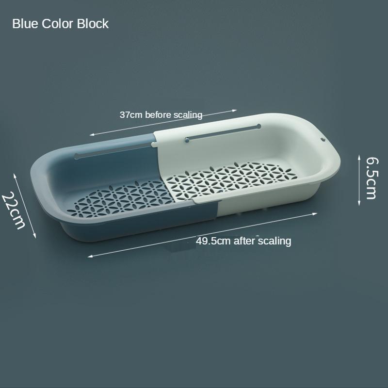 Kitchen Washing Artifact Telescopic Double Drain Basket Rack Large Rectangular Plastic Fruit Basket Wash Basin Hanging Storage