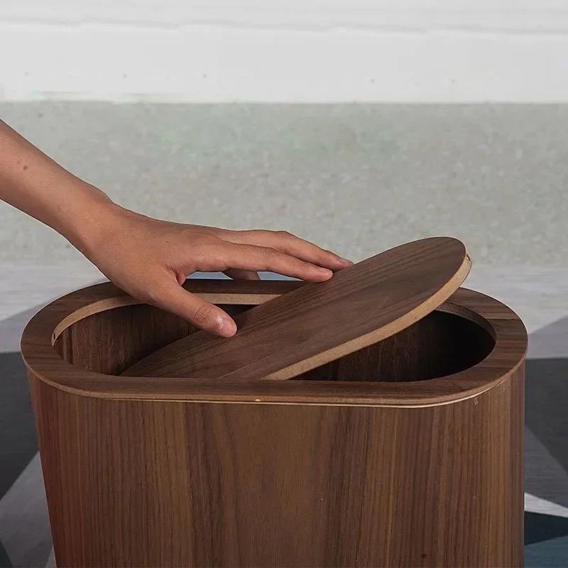 Magnetic flip cover wooden trash can, large capacity, household storage items, holiday gifts, school dormitories