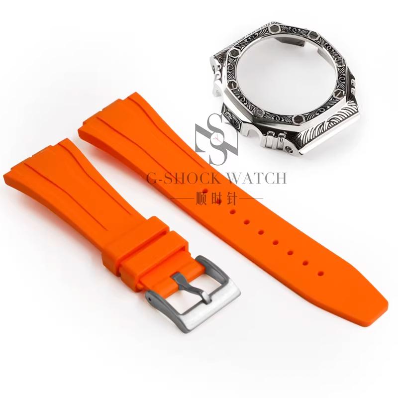 GA2100 Para Casio Carvalho de Fazenda Escultura Caixa de Metal Pulseira de Resina GA2100/2110 Escultura Modificada GM2100 GBM2100 Caixa Acessórios de Relógio
