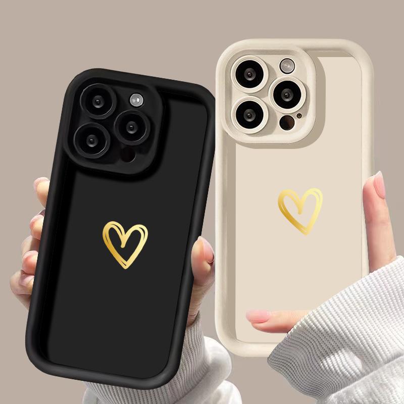 Simple Love Pattern Phone case iPhone 15 Pro Max 11 12 13 16 14 Plus Silicone Shockproof Case Lens protector shell
