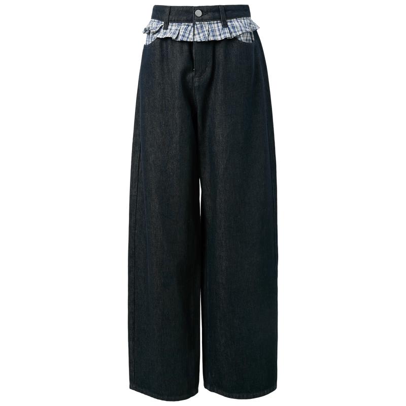 

Sancai Summer Loose Wide-Leg Patchwork Denim Jeans S