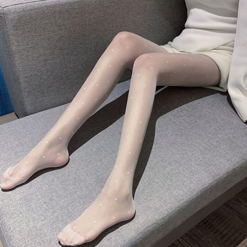 Ultra-Thin Polka Dot Pantyhose: Red Heart Black Silk Japanese Style