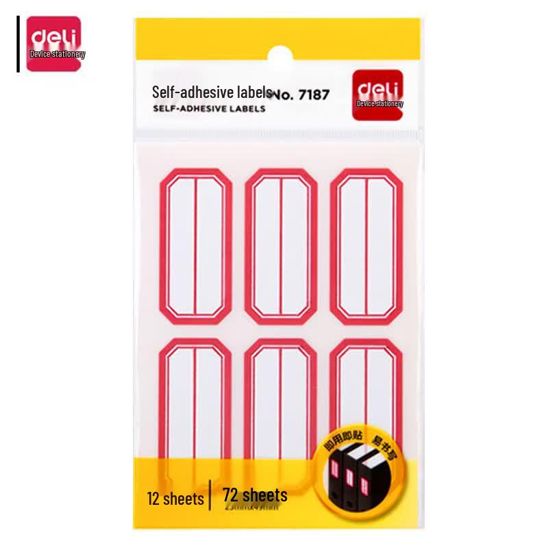 Deli 7187 Self-Adhesive Labels, White with Red Frame, 23x49mm