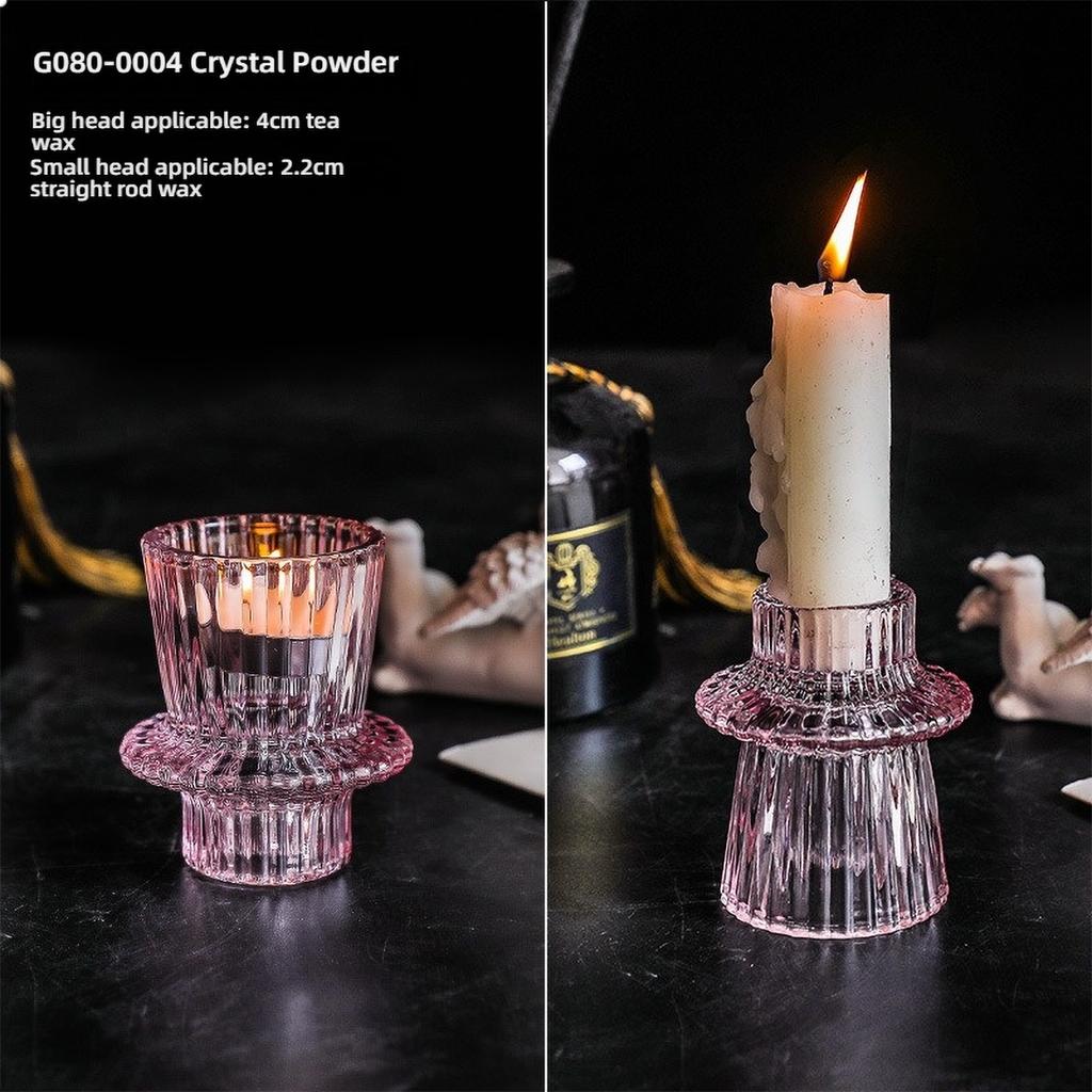 Clear Small Glass Candle Holder for Dining Table - Transparent Desktop Centerpiece Decor, Modern Table Design Candlesticks