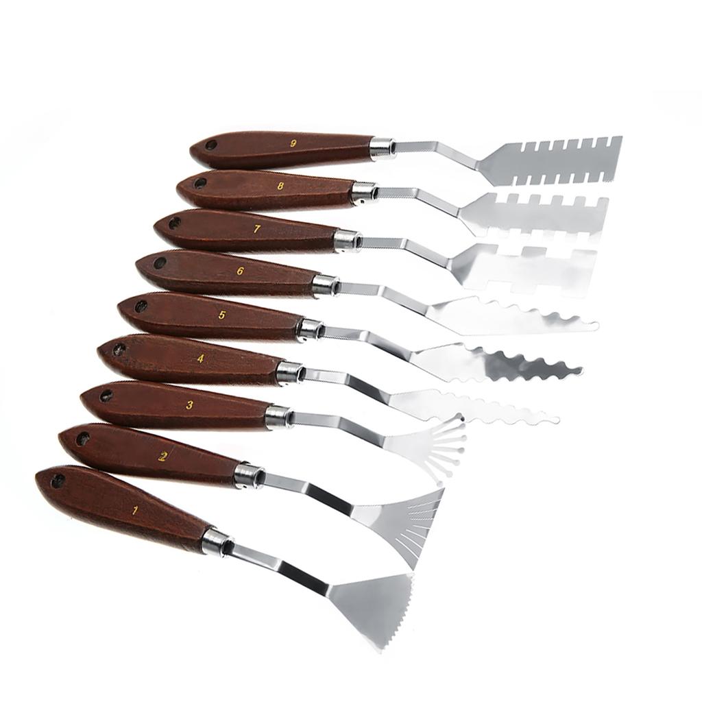 9PCS Professional Spatula Paint Mixture Scraper Set Artist Oil Painting Palette Knife