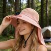 (XS, Pink) Adults Wide Brim Sun Hat with Solar Fan UPF Protection Fisherman Hat for Hiking, Outdoor
