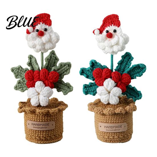 Winter Home Ornaments Crochet Potted Santa Plant Handmade Christmas Ornament Decorative Knitted Plant Gift Flower for Office Desk Bookshelf