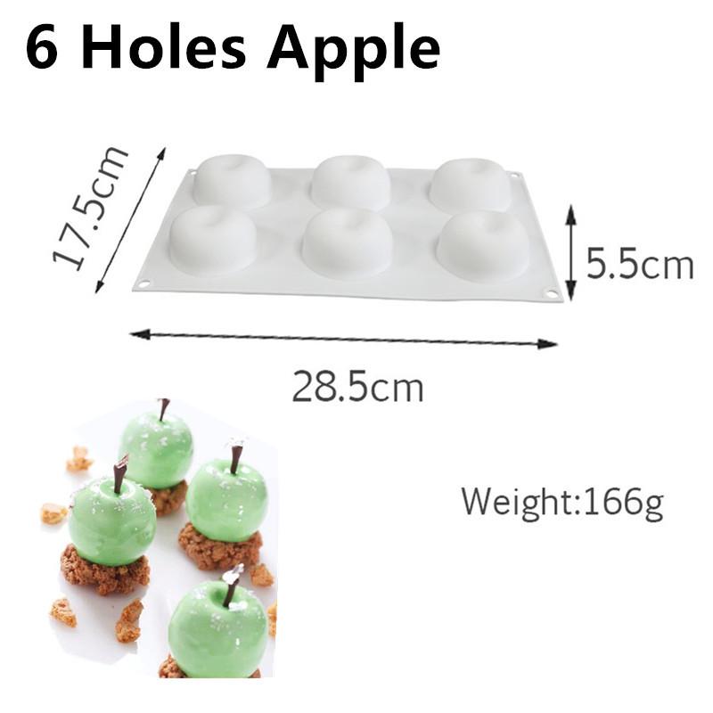 3D Fruchtmousse Silikon Kuchenformen: Birne, Apfel, Ananas, Pfirsich, Durian, Himbeere.