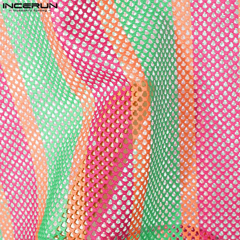 INCERUN Summer Men U Neck Sleeveless Striped Hollow Stitching Tank Tops