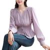 Spring New Women's Clothing French Waist Top Women's Thin Women's Long-sleeved Purple Thin Shirt