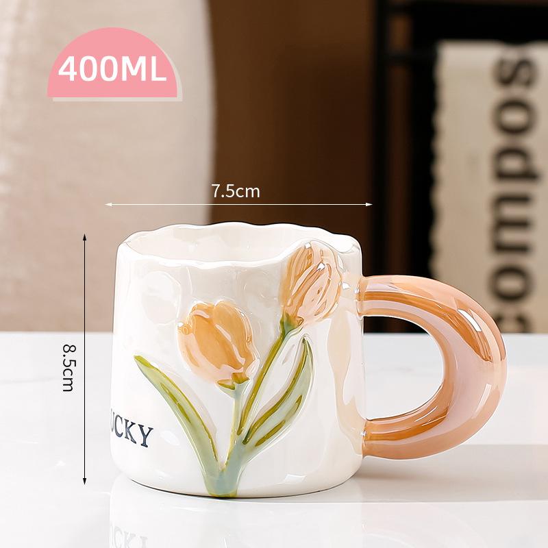 Hand-painted Pearlescent Glaze High-value Mug Household Tulip Ceramic Cup Water Cup Light Luxury Gift Cup