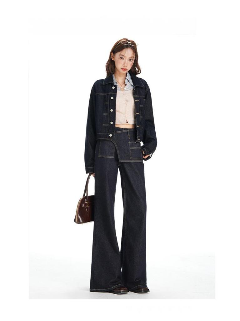 Young Orange Contrast Stitching Denim Jacket – Women's Loose, Slimming, and Versatile Fashion Top