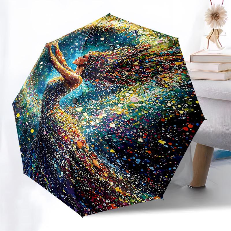 

1pc Colorful Confetti Automatic Opening/Closing Umbrella, Portable Tri-Fold Design with Iron Frame, Perfect for Outdoor, Festive Gifts, Travel, Daily