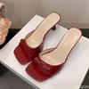 High heeled slippers women's new summer outfit square toe slim heel bow sandals versatile stylish women's shoes