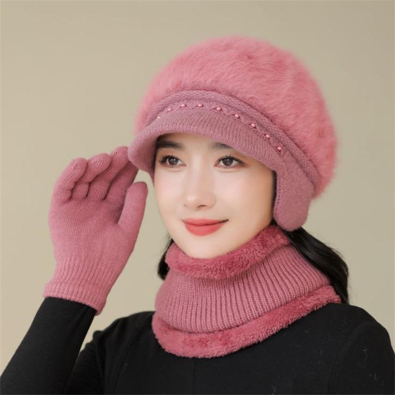 Middle-aged and Elderly Hats Rabbit Fur Knitted Wool Hats Women's Autumn and Winter Warm Mother Hats Winter