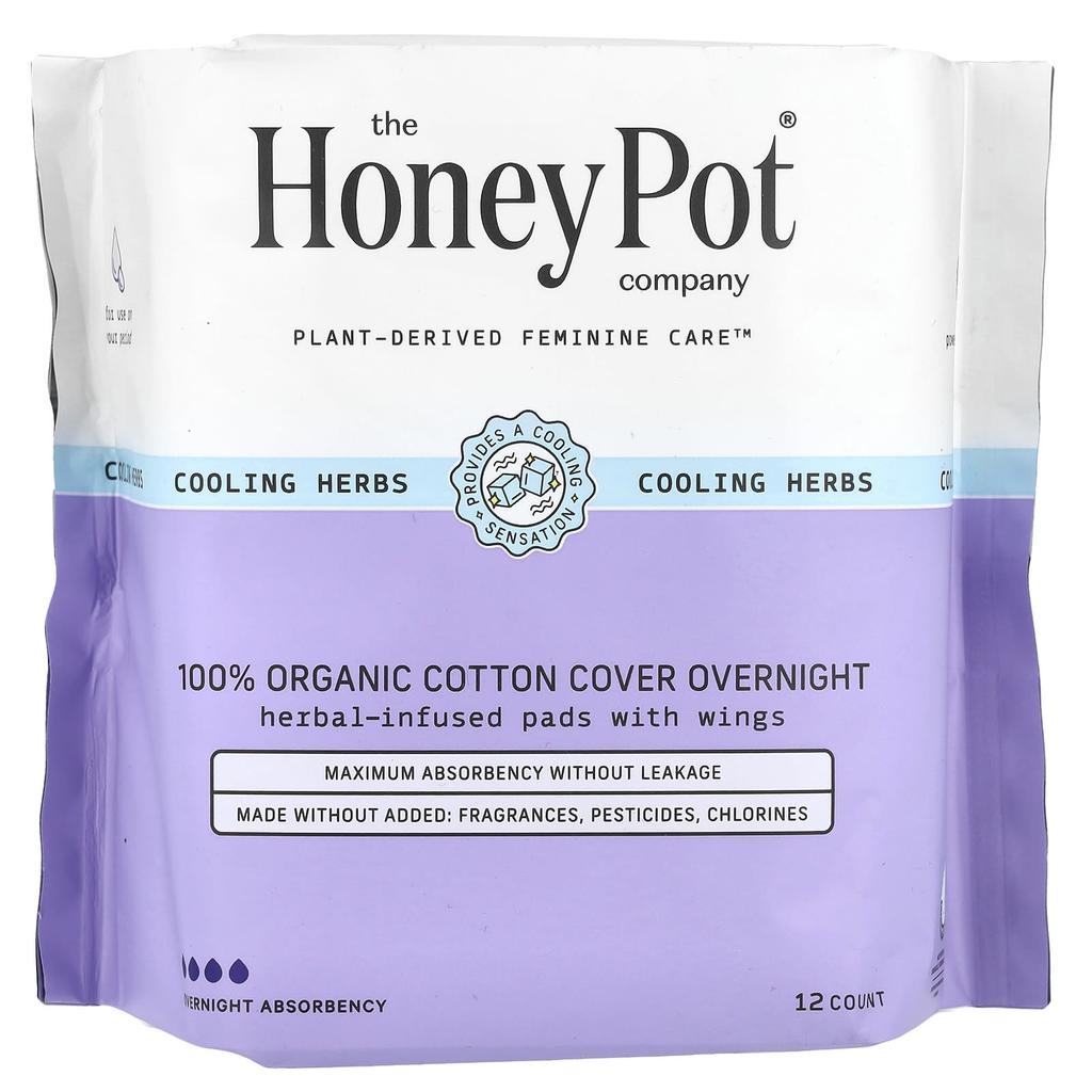 Organic Herb Infused Winged Pads, Overnight, 12 Count