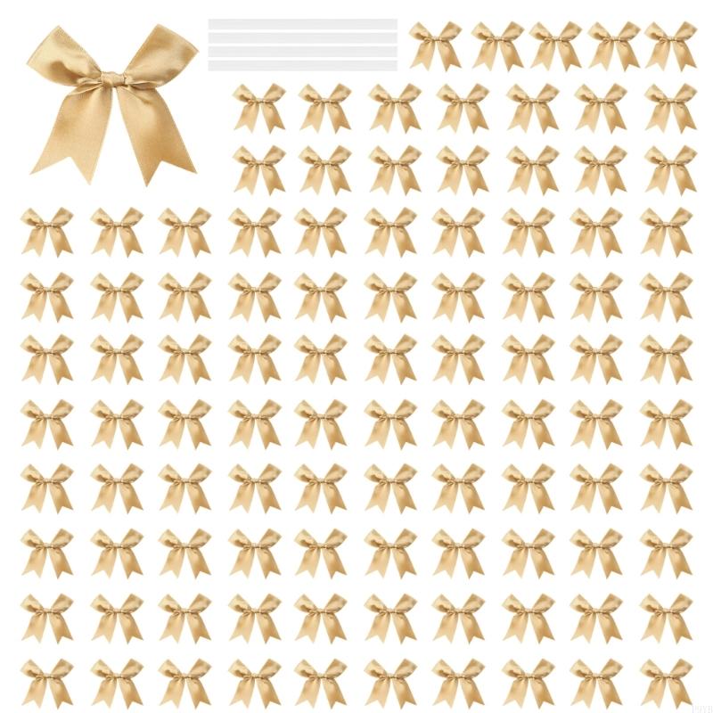 100Pcs Gift Wrapping Ribbon Bowknot 8cm Polyester Fabric Bowknot for Birthday Valentine's Day Wedding Gift Packaging P9YB