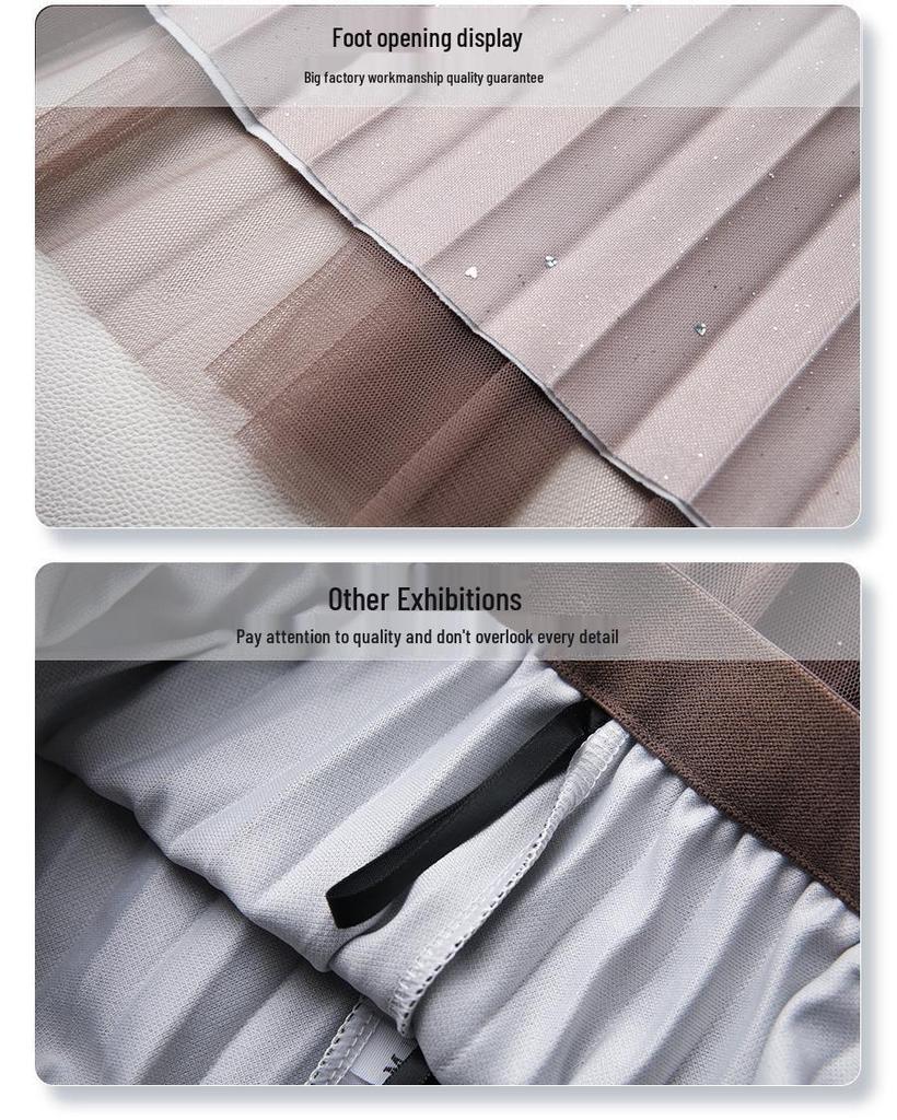 Verlauf Hohe Taille Plissee Midi Rock 2025 Damen Frühling/Herbst Mesh A-Linie Langer Rock