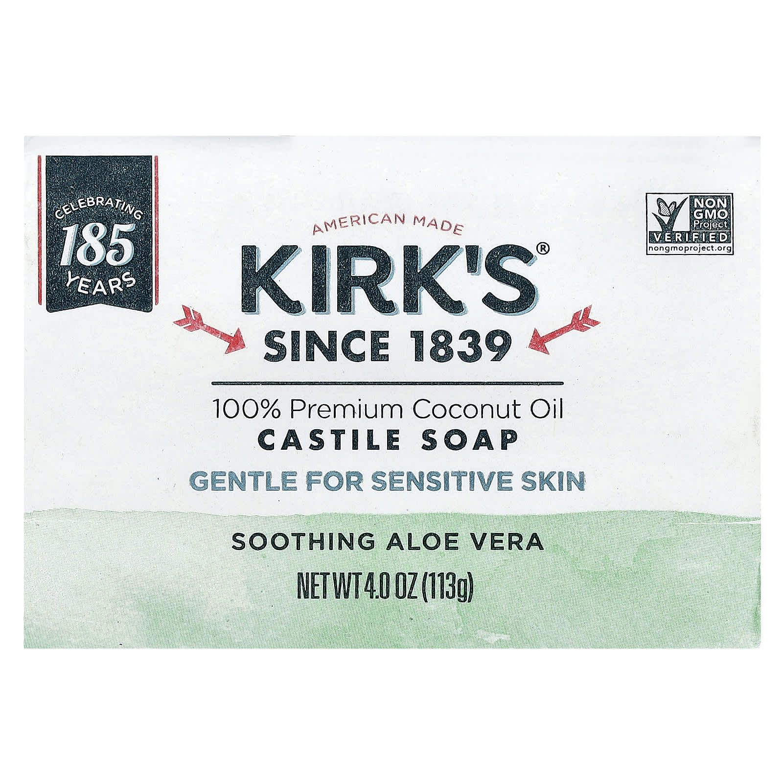 

Kirk S, 100% Premium Coconut Oil Castile Bar Soap, Soothing Aloe Vera, 113G(4Oz)