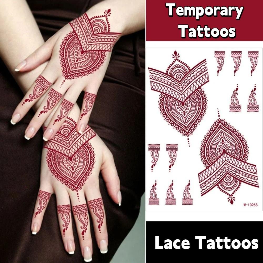 9pcs Lace Hollow Lace Fake Tattoos Indian Style Flower Fake Tattoos Hand Tattoo Stickers Wedding