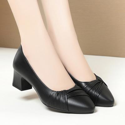 Women Spring  New  Fashion Mother's Office Soft Leather Soft Soled Shoes Comfort High Heel Dress Singles Shoes