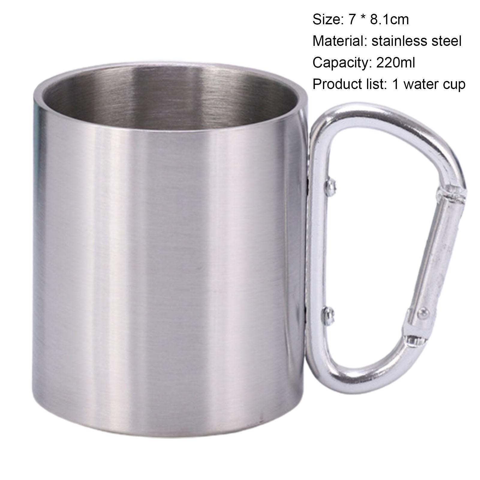 Tazza in acciaio inossidabile da 220ml per campeggio tazza da viaggio all'aperto con manico moschettone arrampicata zaino in spalla escursionismo tazze portatili  15