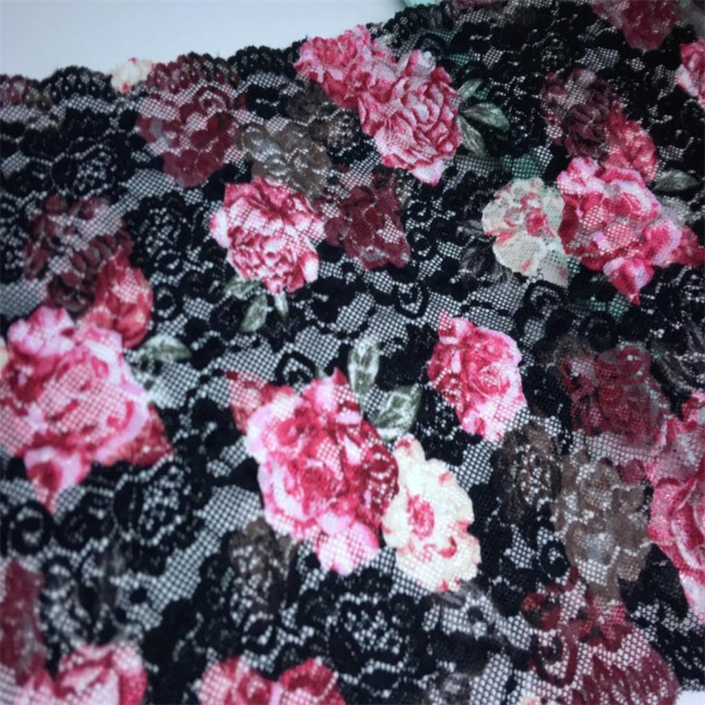 27cm Wide Printed Elastic Lace, DIY Stretch Sewing Lace Fabric for Lingerie, Bra, Underwear, Dress, Garment, Crafting