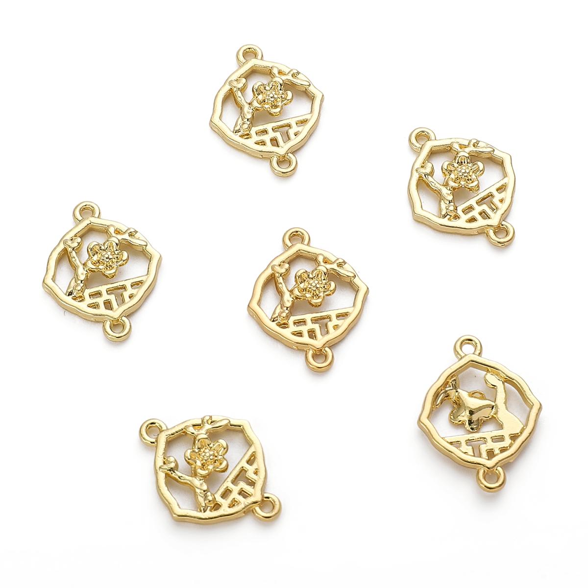 

Антикварный двойной подвесной пенант из сплава с цветком сливы для самостоятельного изготовления ювелирных изделий, аксессуары для рукоделия 13x18mm золотой