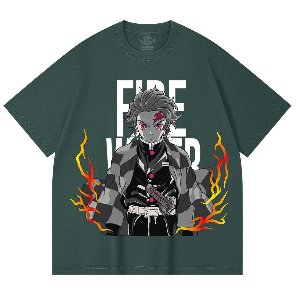 230 Gsm 100% Cotton Demon Slayer V116 Tanjiro Print Unisex Heavy Cotton T Shirt