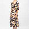 Dark Blue Dress with Retro Flowers Roxie Square Neck Woman LA PETITE ETOILE