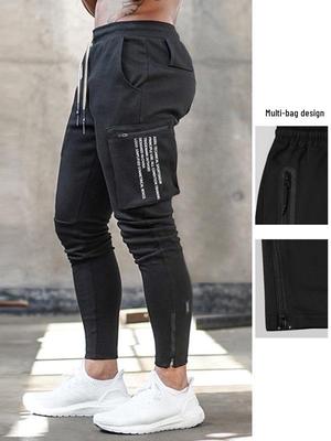 Pantalones Casuales Rectos para Hombre con Múltiples Bolsillos y Cremallera para Otoño y Primavera