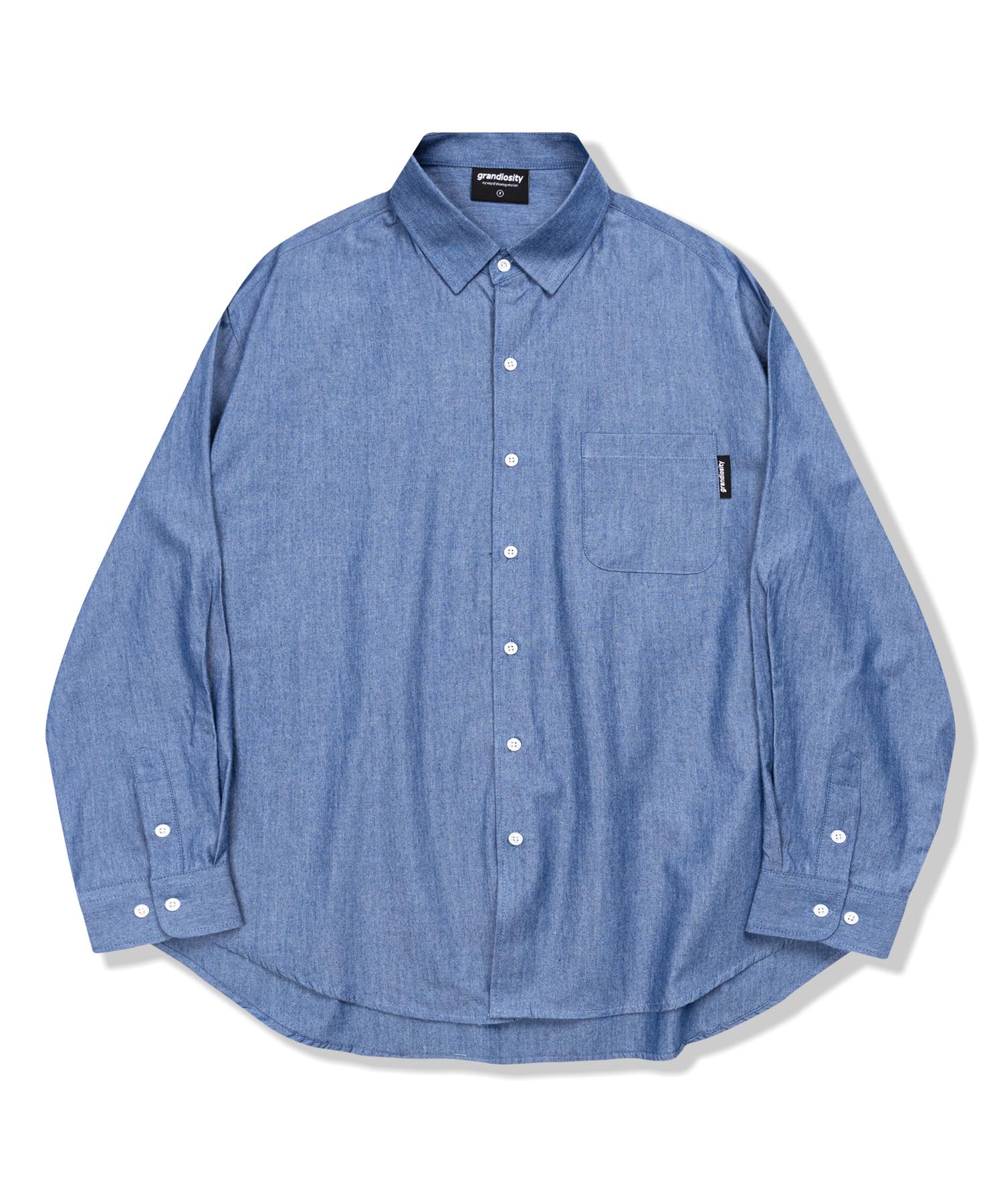 Grandiosity Pocket Big Over Wash Denim Shirt (Medium Blue) Free