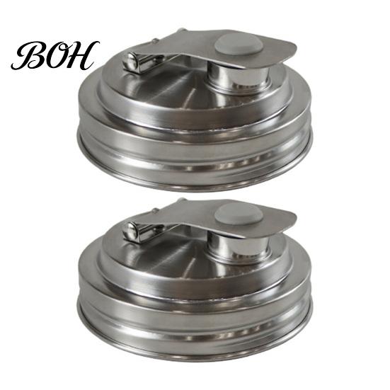 Outdoor Picnic Jar Lids Stainless Steel Mason Lids, Leak-Proof Wide Mouth Canning with Protein Shake Silicone Seal, Reusable Metal Drinking