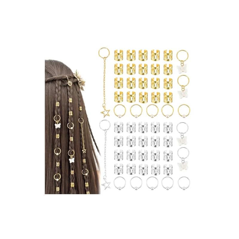 Dorasu Hair Beads, 56-Piece Set, Hair Accessories for Braiding, Butterfly, Heart, Gold, and Silver, for Kids, Hip Hop, Weddings, DIY, and Crafts, Hair